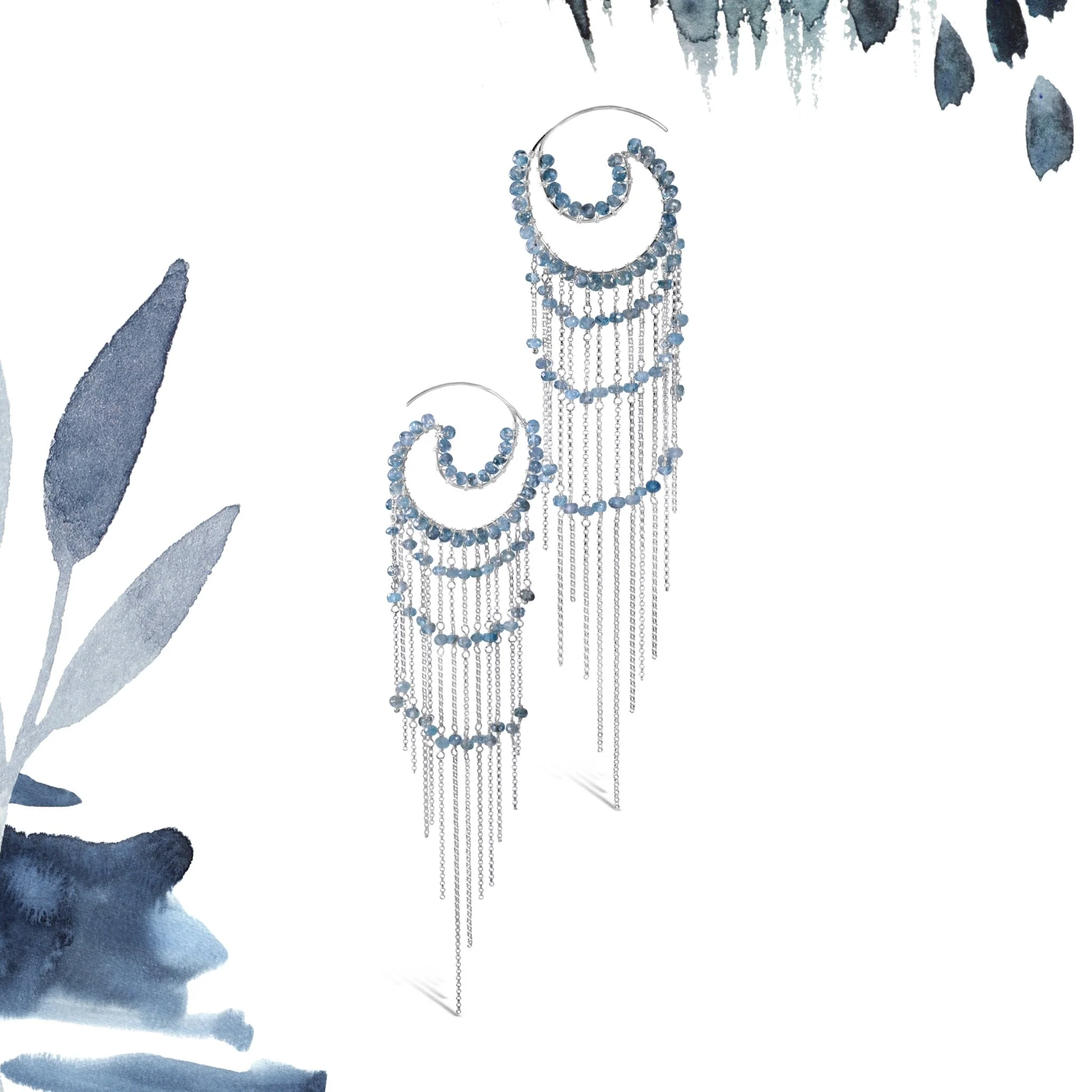 Multi Silver Chain Shoulder Dusting Statement Earrings with